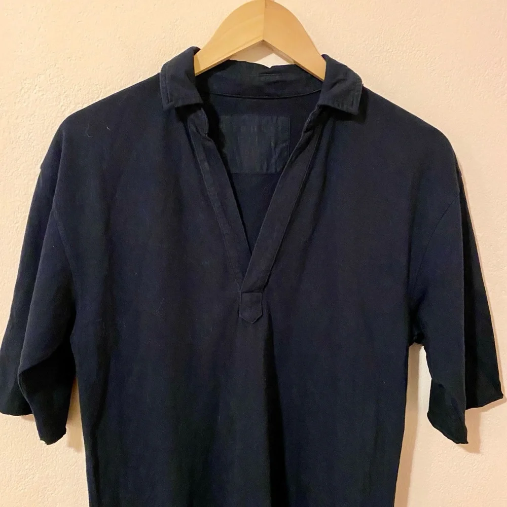 Frank & Eileen Emma Hand-Cut Raw Hem Popover Henley Maxi Dress Navy Size XS - Picture 8 of 11